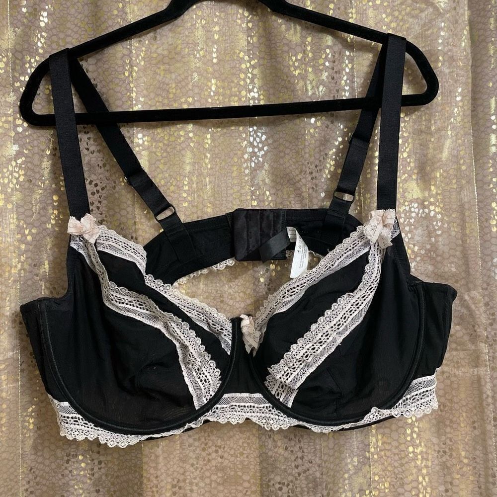 Adore Me Black White Lace Mesh Bra 46DD